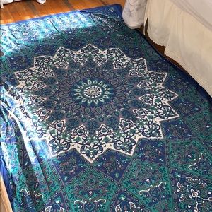 blue green and white tapestry